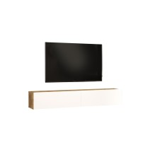 Mueble de TV de Pared moderno Blanco y Roble con 2 Cajones - 180x31.6x29.6 cm.