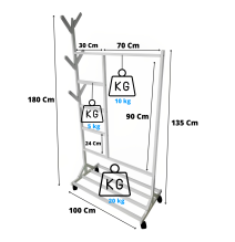 (SALDO) Perchero colgador multiusos con ruedas,  portatil, madera maciza color blanco