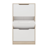 Mueble Zapatero con 3 Puertas, Estrecho, Color Cambria y Blanco, Medidas: 107 cm (Alto) x 60 cm (Ancho) x 17,3 cm (Fondo)